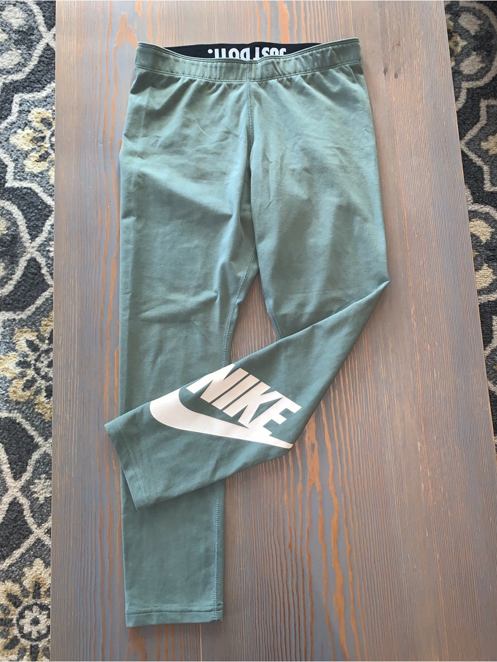 Nike Girls' Olive Green Leggings with White Logo